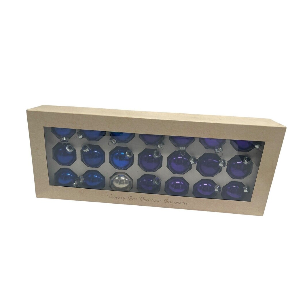 Rauch Industries 2" PURPLE BLUE GLASS CHRISTMAS BALL ORNAMENTS Box of 21 VTG USA
